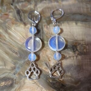 Opalite And Paw Print Earrings